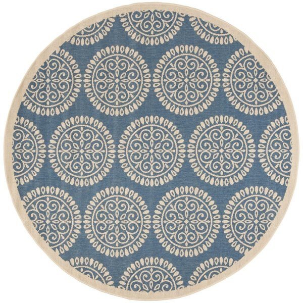 6 ft. 7 in. x 6 ft. 7 in. Round Linden 100 Contemporary Area Rug Blue & Creme, Safavieh, Mfr#: LND176M-6R